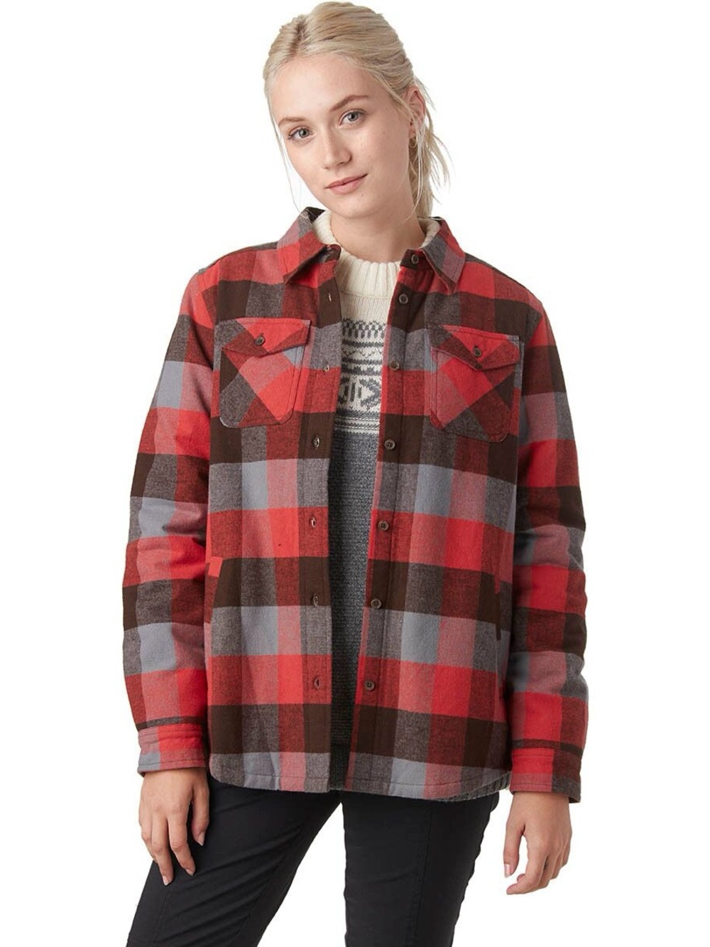 STOIC 2-Pocket Shirt Jacket Size XL Red Flannel Shacket Sherpa Lined